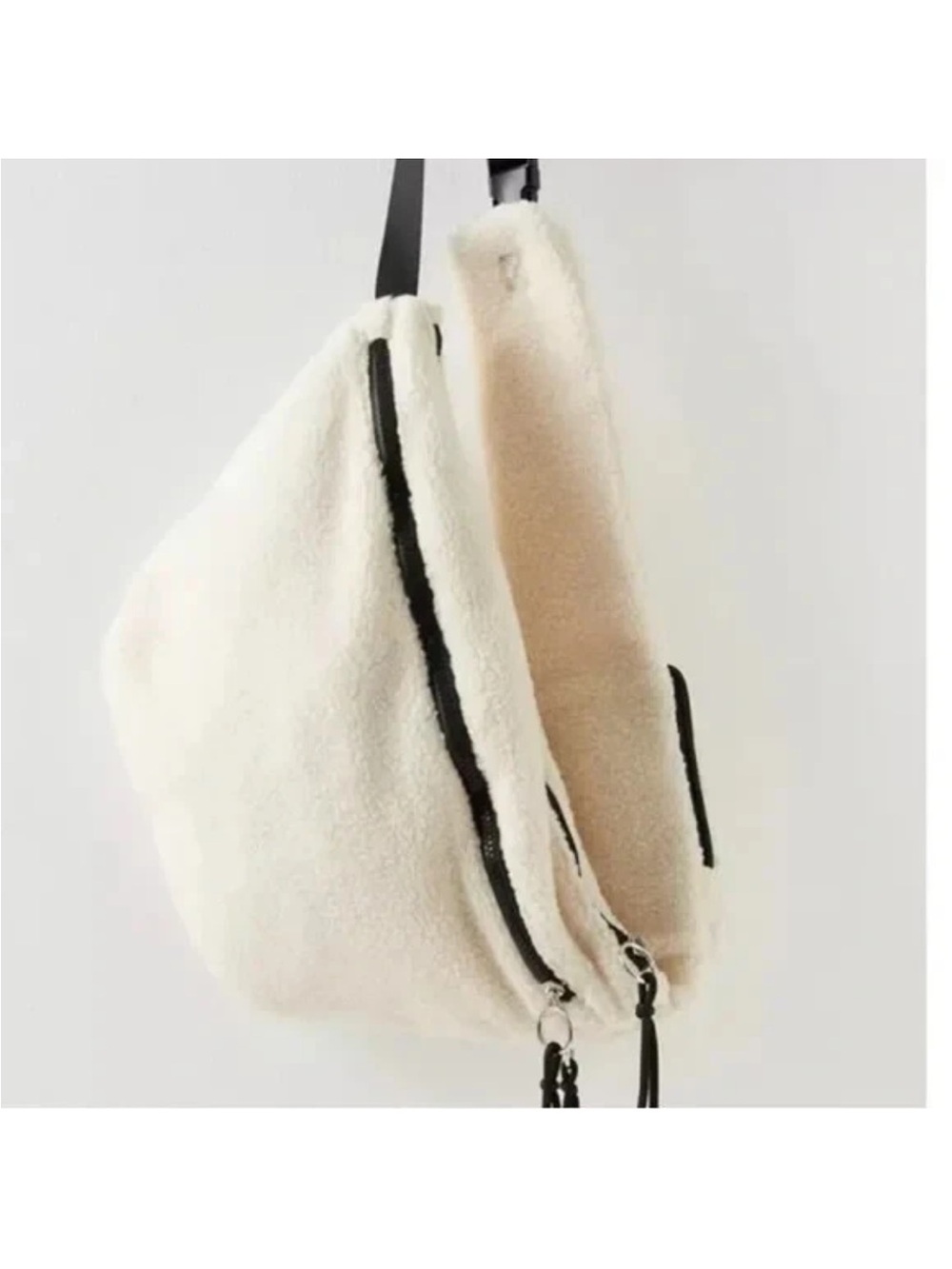 Free People Cream Faux-Shearling Crossbody with Black Trim